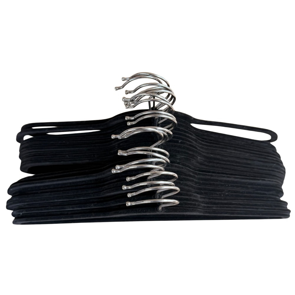 50 Pack Flocked Hangers Closet Space Saving Sturdy Non Slip Slim Design Black - Picture 3 of 13